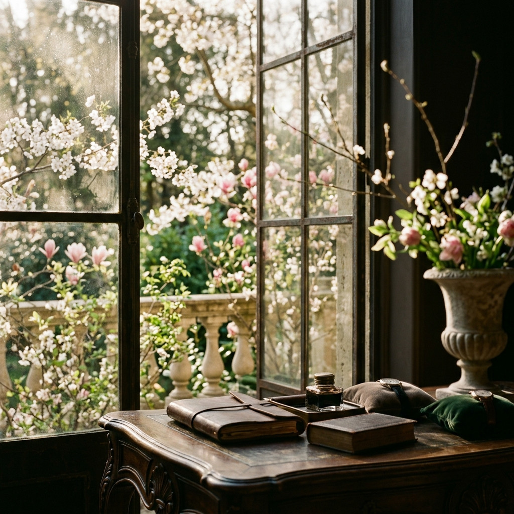 Soft morning sunlight filtering through spring blossoms
